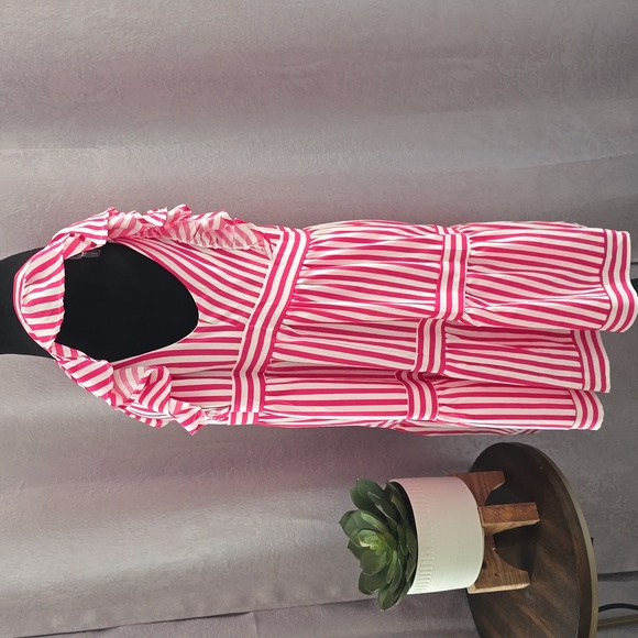 Entro Magenta Striped Ruffle Sleeve Tiered Mini Dress, Size M, NWT - Picture 5 of 7